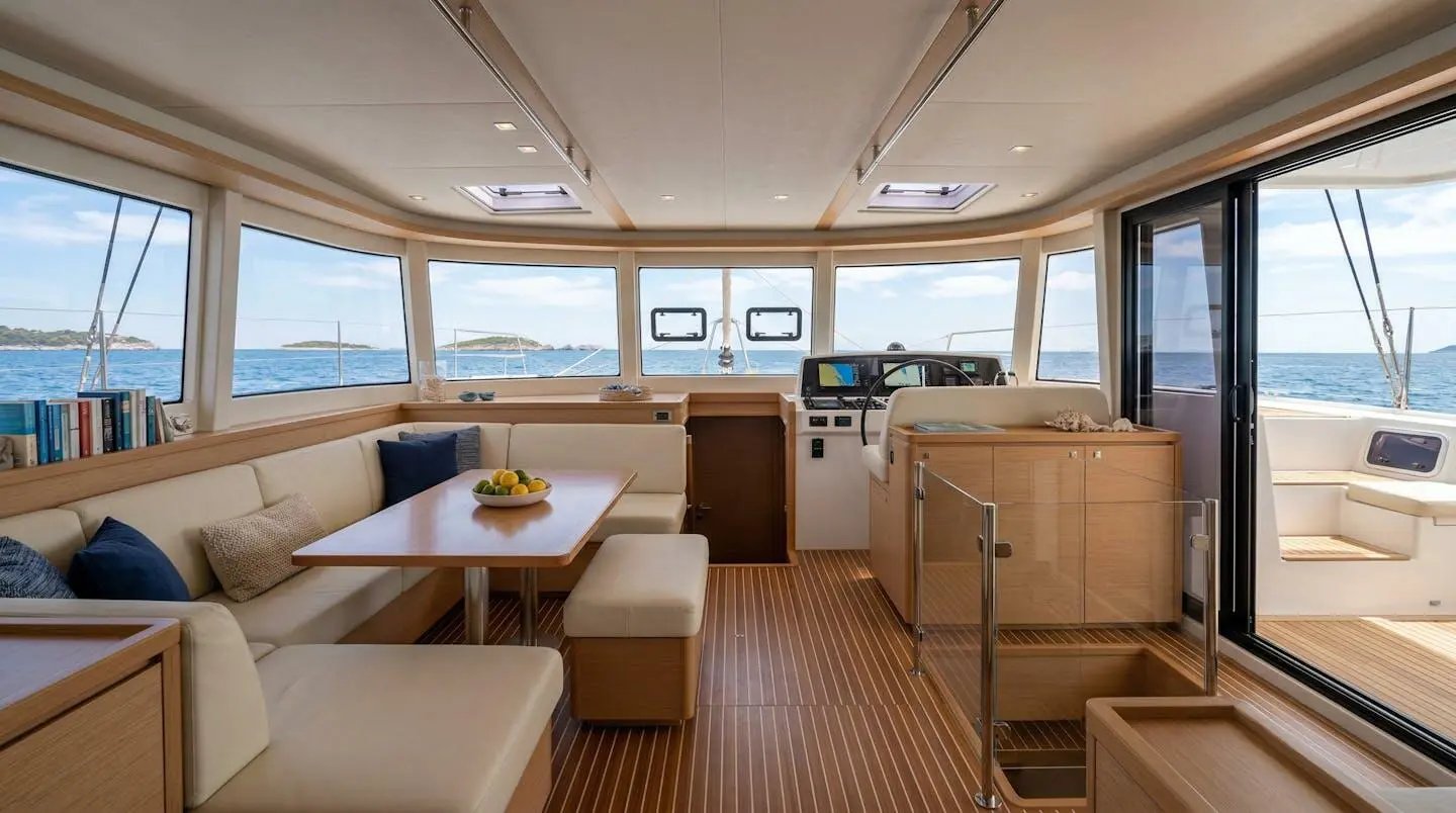 Salon intérieur spacieux et lumineux d'un catamaran Bali 4.3