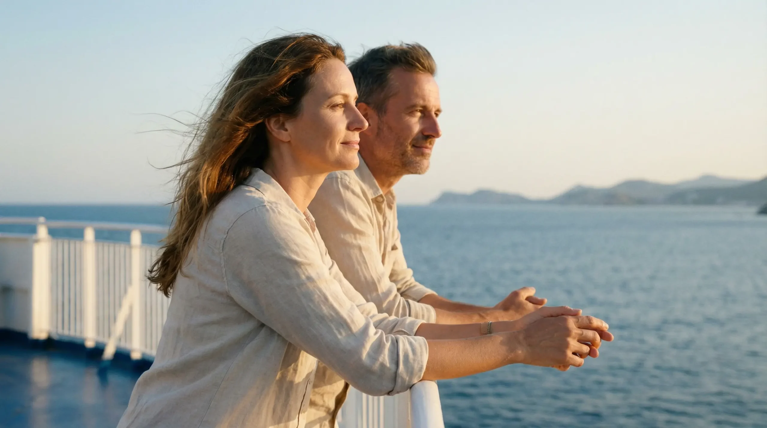 Passagers profitant de la traversée ferry vers la Corse sur le pont extérieur
